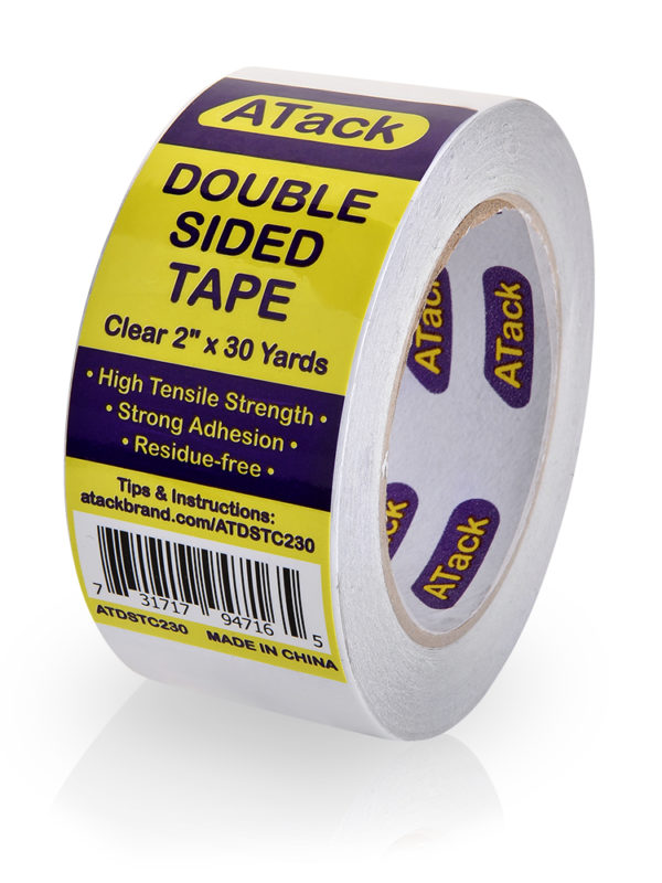 Atack Extra Sticky Clear Double-Sided Tape, Removable, 2-Inch x 20-Yards - Wall Safe Heavy-Duty Double Sides Self Sticky Wall Fabric Tape for Wood